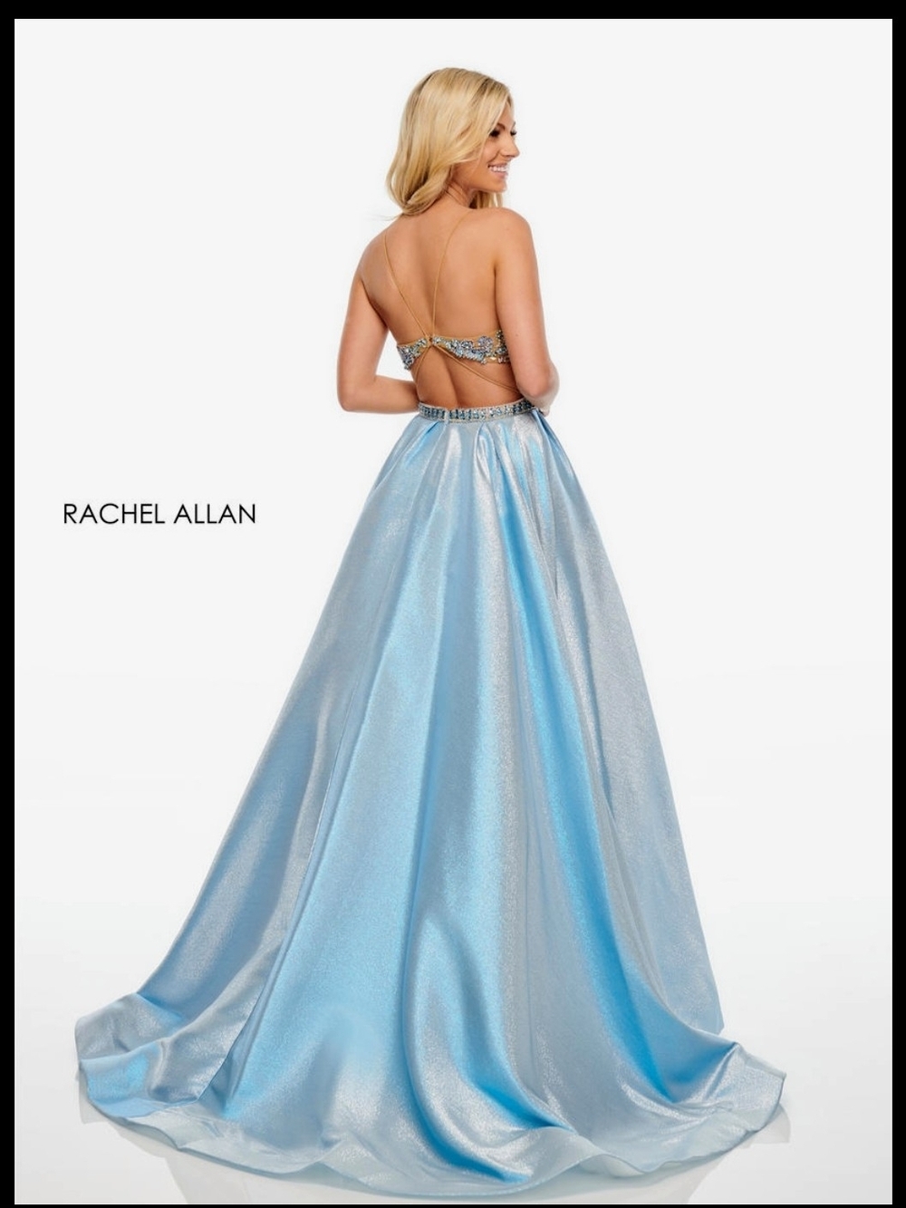 Rachel Allan Light Blue Beaded Ball Gown - Picture 3 of 16